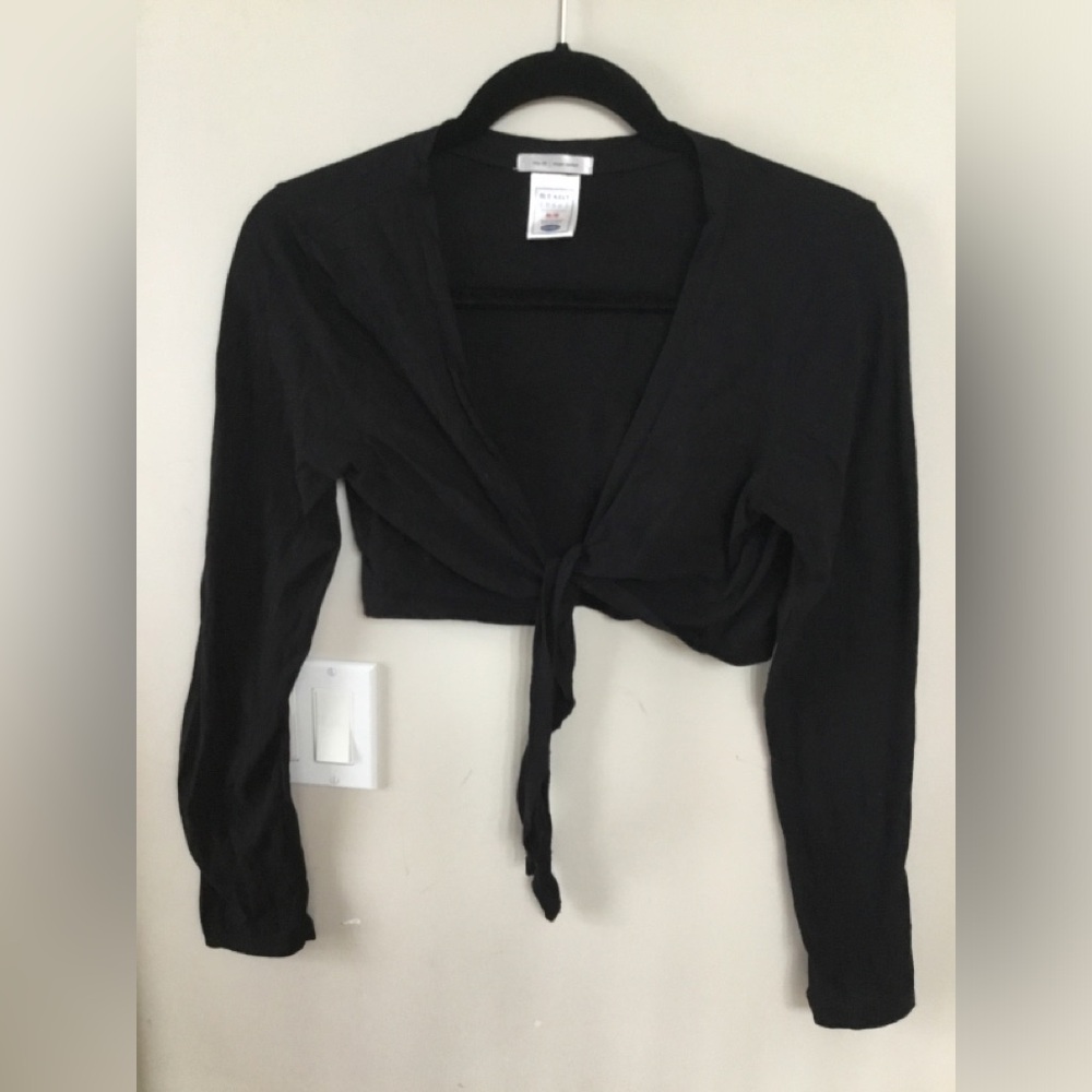 Old Navy Black Cotton Crop Tie-Front Long Sleeve Bolero Top